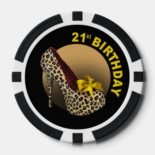Leopard Stiletto 21. Geburtstag gelb schwarz Pokerchips (Vorderseite)