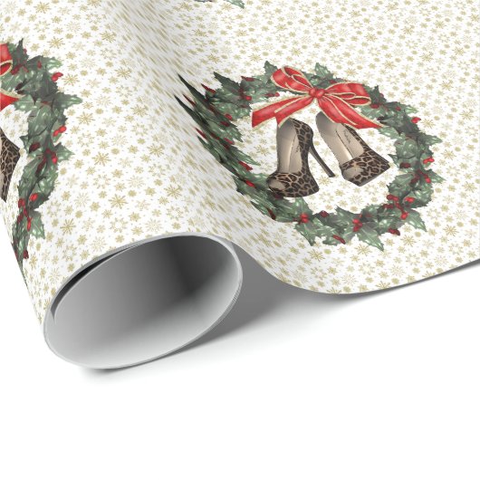 Leopard Stiletto Shoes Wreath Wrapping Paperd Geschenkpapier (Rolleneckpunkt)