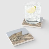 Leopard Stone Untersetzer (blauer Hintergrund) (Seitenansicht)