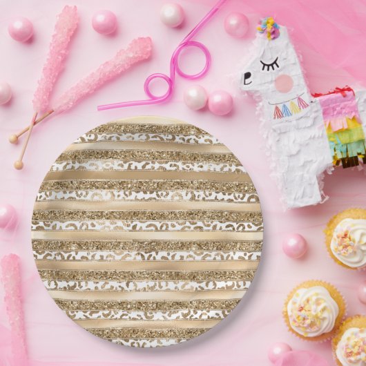 Leopard-Streifen aus Gold Glitzer Pappteller (Party)