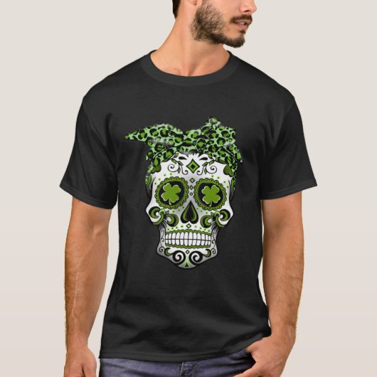 Leopard Sugar Skull St Patricks Day  Women Girls T-Shirt (Vorderseite)