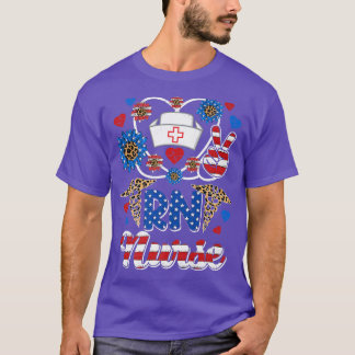 Leopard Sunflower RN Nurse American Flag Funny 4. T-Shirt