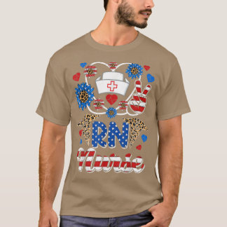 Leopard Sunflower RN Nurse American Flag Funny 4. T-Shirt