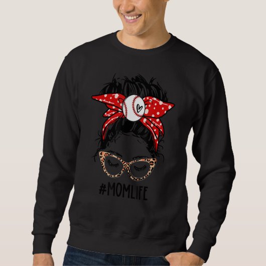 Leopard T Ball Mama Life Messy Bun Game Day Mütter Sweatshirt (Vorderseite)