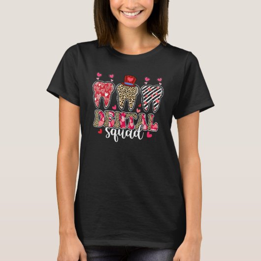 Leopard Teeth Hearts Dental Squad Valentine's Day T-Shirt (Vorderseite)