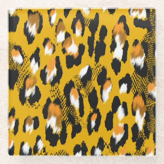 Leopard Texture Animal Print Hintergrund Glasuntersetzer (Vorderseite)