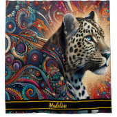 Leopard Thrill: Fettabzweigung und Vögel Duschvorhang (Vorderseite)