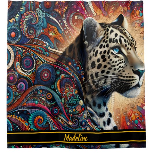 Leopard Thrill: Fettabzweigung und Vögel Duschvorhang (Vorderseite)