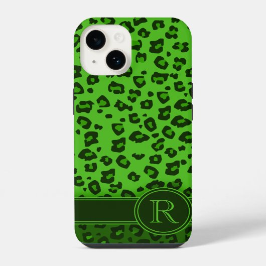 Leopard Tier grünes Monogramm iPhone Hülle (Rückseite)
