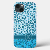Leopard-Tierabdruck Aqua-Monogramm-iPhone-Gehäuse Case-Mate iPhone Hülle (Rückseite)