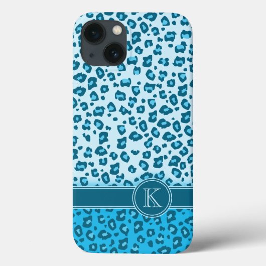 Leopard-Tierabdruck Aqua-Monogramm-iPhone-Gehäuse Case-Mate iPhone Hülle (Rückseite)