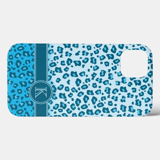 Leopard-Tierabdruck Aqua-Monogramm-iPhone-Gehäuse Case-Mate iPhone Hülle (Rückseite (Horizontal))