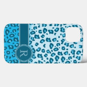 Leopard-Tierabdruck Aqua-Monogramm-Packung Case-Mate iPhone Hülle (Rückseite (Horizontal))