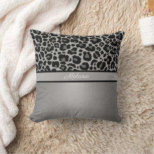 Leopard Tierdruck Gepard Silber Grau Kissen