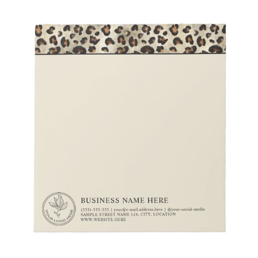 Leopard-Tierdruck mit Firmenlogo und Informationen Notizblock (Vorderseite)