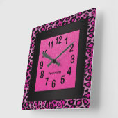 Leopard-Tierdruck mit Hot Rosa und Schwarz Quadratische Wanduhr (Winkel)