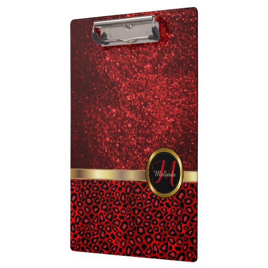 Leopard-Tierdruck mit rotem Glitzer  Klemmbrett (Links)