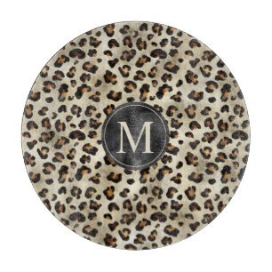 Leopard-Tierdruck mit schwarzer Faux-Folie-Monogra Schneidebrett