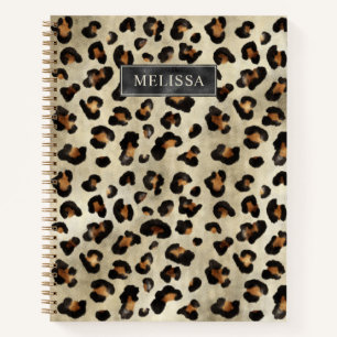 Leopard-Tierdruck mit schwarzer Faux-Folie und Nam Notizblock