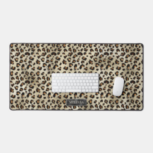 Leopard-Tierdruck mit schwarzer Faux-Folie und Nam Schreibtischunterlage