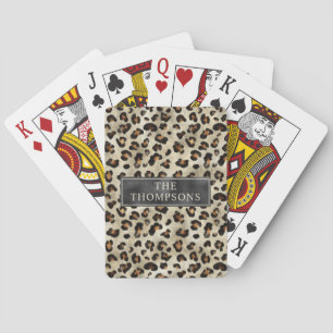 Leopard-Tierdruck mit schwarzer Faux-Folie und Nam Spielkarten