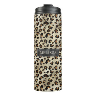 Leopard-Tierdruck mit schwarzer Faux-Folie und Nam Thermosbecher