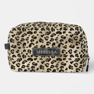 Leopard-Tierdruck mit schwarzer Faux-Folie und Nam Waschbeutel