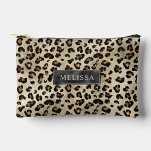 Leopard-Tierdruck mit schwarzer Faux-Folie und Nam Zubehörtasche