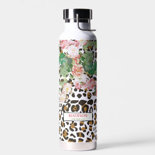 Leopard-Tierdruck-Muster Vintage-Blumenmuster Trinkflasche