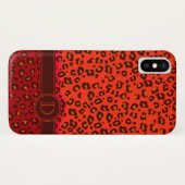 Leopard-Tierdruck Rot-Monogramm-iPhone-Gehäuse Case-Mate iPhone Hülle (Rückseite (Horizontal))