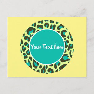 Leopard Tierdruckmuster Circle Yellow Aquamarin Postkarte