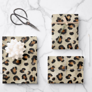 Leopard-Tierdruckmuster in Beige und Braun Geschenkpapier Set