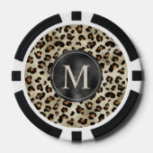 Leopard-Tierdruckmuster in Beige und Monogramm Pokerchips (Vorderseite)