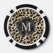 Leopard-Tierdruckmuster in Beige und Monogramm Pokerchips (Rückseite)