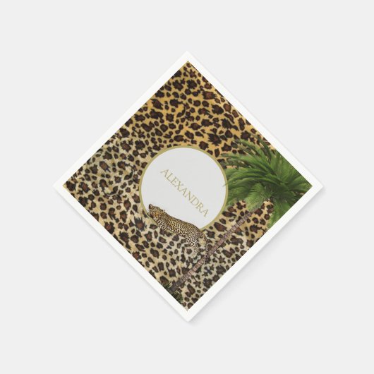 Leopard Tiermuster Elegant Palm Personal Serviette (Ecke)
