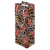 Leopard Tiermuster Tropenrosa Blume Geschenktüte Für Weinflaschen (Rückseite Schrägansicht)
