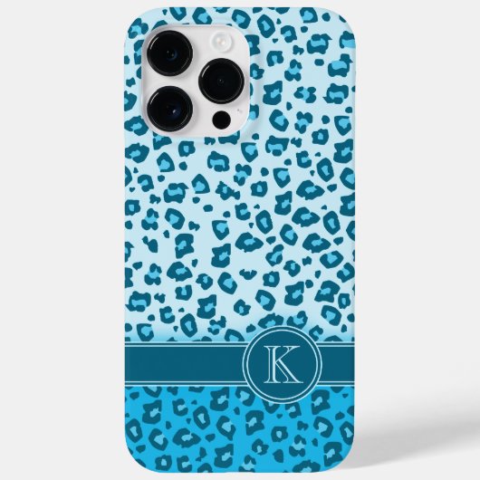 Leopard-Tierprint Aqua-blauer Monogramm Case-Mate iPhone Hülle (Rückseite)