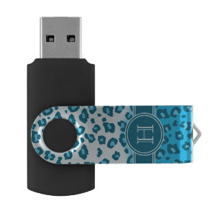 Leopard-Tierprint Aqua-blauer Monogramm USB Stick