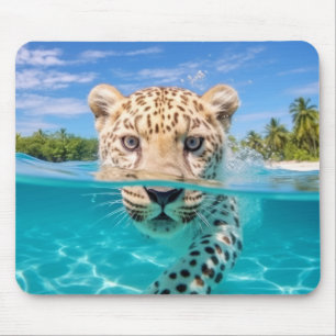 Leopard Tierspass Natur Wasserspielen Mousepad
