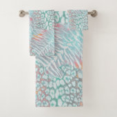 Leopard, Tiger, Haut, gepunktet, gestreift, Türkis Badhandtuch Set (Insitu)