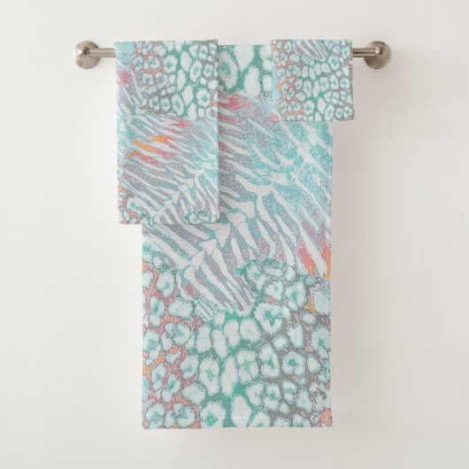 Leopard, Tiger, Haut, gepunktet, gestreift, Türkis Badhandtuch Set (Insitu)