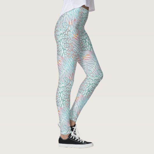 Leopard, Tiger, Haut, gepunktet, gestreift, Türkis Leggings (Rechts)