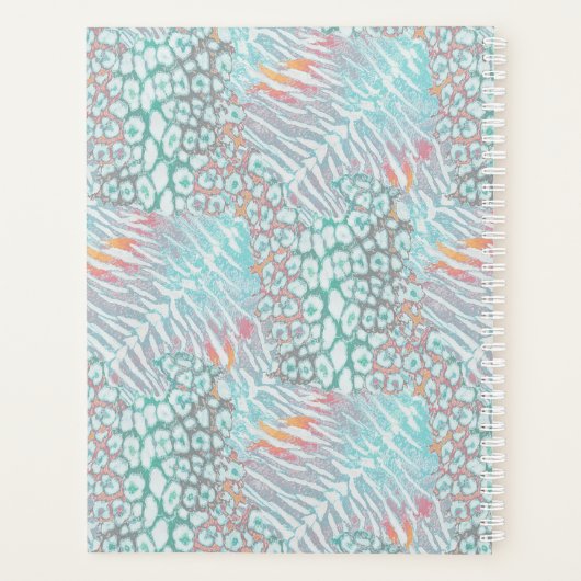 Leopard, Tiger, Haut, gepunktet, gestreift, Türkis Planer (Rückseite)