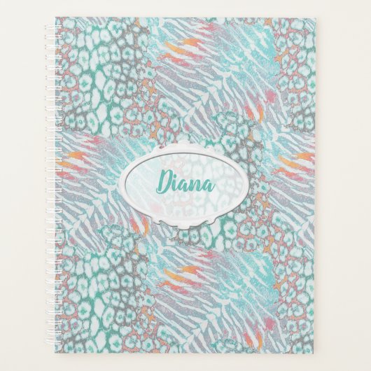 Leopard, Tiger, Haut, gepunktet, gestreift, Türkis Planer (Vorderseite)