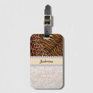 Leopard Tiger Haut rosa Diamant Glitter Kristalle Gepäckanhänger