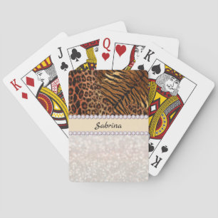 Leopard Tiger Haut rosa Diamant Glitter Kristalle Spielkarten