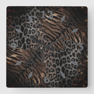 Leopard tiger skin trendy square wall clock quadratische wanduhr