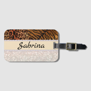 Leopard-Tigerhaut - rosa Diamant-Glitzer-Kristalle Gepäckanhänger