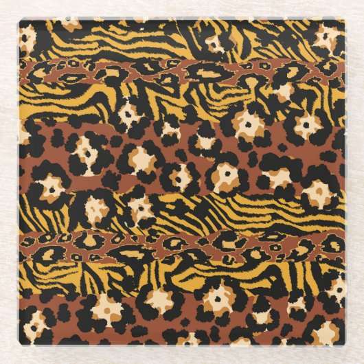 Leopard, Tigerhäute, wildes Muster. Glasuntersetzer (Vorderseite)