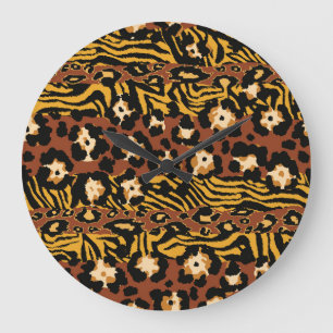 Leopard, Tigerhäute, wildes Muster. Große Wanduhr